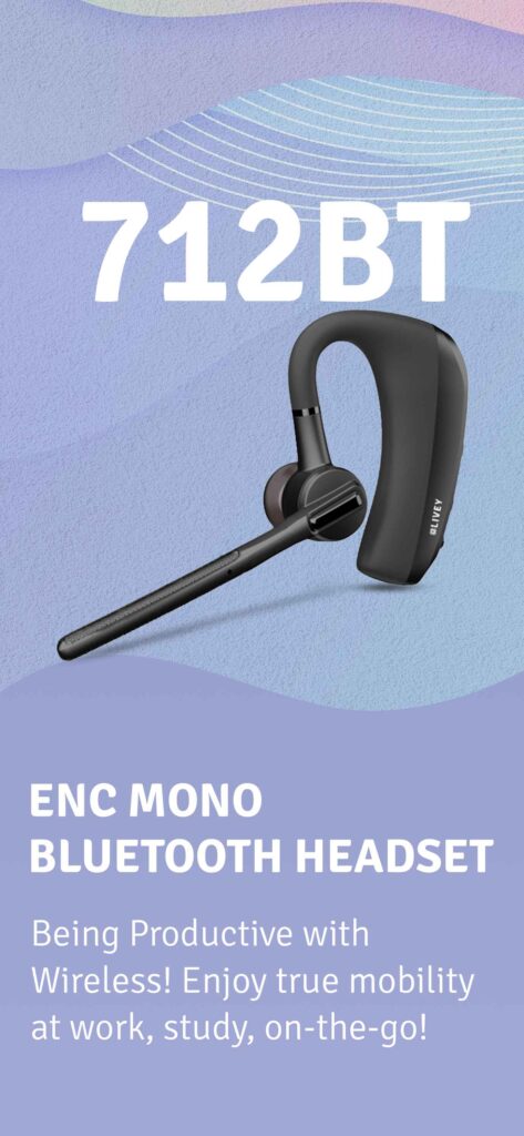LIVEY 712BT Series Mono Bluetooth Headset for phone calls, with ENC Multipoint Technology